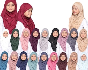 Instant shawl one piece kids hijab elegant solid