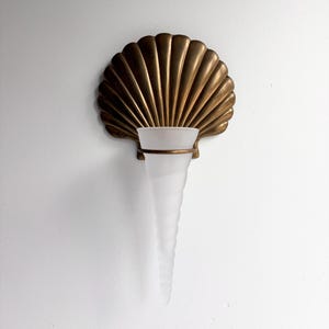 Vintage Brass Shell Wall Sconce with Frosted Glass Shade