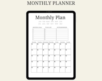 Undated Monthly Planner | Instant Download | Printable PDF | iPad & GoodNotes Compatible | A4/8.5x11