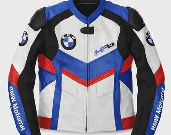 Chaqueta de moto de cuero BMW Racing para hombre – Piel de vacuno auténtica
