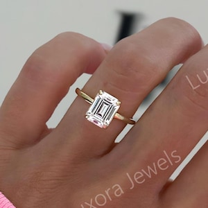 1.8Ct Emerald Cut Moissanite Engagement Ring, 14K Yellow Gold Solitaire Ring, Anniversary Gift For Her Promise Ring, Moissanite Wedding Ring
