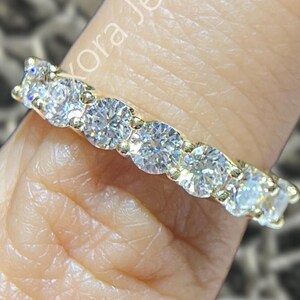 Solid Gold Moissanite Wedding Band, Round Cut U Prong 14K Gold Band For Women, Engagement Ring Gift For Her, Half Eternity Stacking Band