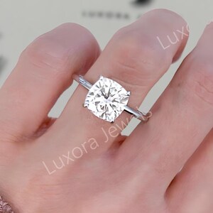 3.3CT Cushion Cut Moissanite Ring, Solitaire Engagement Ring, Diamond Ring, Anniversary Gift, 14K White Gold Ring, Personalized Gift for Her