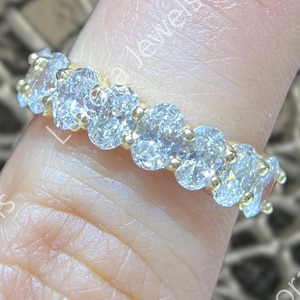 Oval Cut Moissanite Band For Women, Unique 14K Gold Half Eternity Wedding Band, Vintage Stacking Matching Bridal Promise Ring, Gift For Her