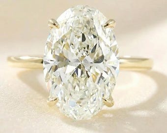 Hidden Halo 2 Ct Oval Moissanite Engagement Ring, 14K Yellow Gold Band