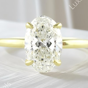 Oval Cut Engagement Ring in 14K Yellow Gold, 2 Ct Moissanite Oval Ring, 4 Prongs Solitaire Moissanite Ring, Gold Promise Ring, Gift For Her