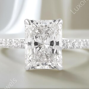 2 Ct Radiant Cut Moissanite Ring, Radiant Engagement Ring, Pave & Hidden Halo Wedding Ring, Classic Prong Set Bridal Ring Gift For Women