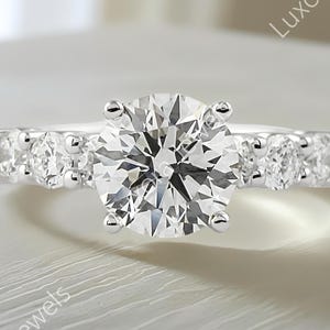 Round Cut Moissanite Engagement Ring, U Prong Diamond Ring, Brilliant Cut Round Wedding Bridal Ring, Pave Set Promise Ring, Handmade Ring