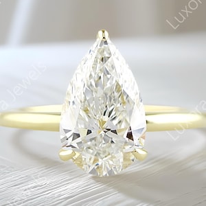 2 Ct Pear Cut Moissanite Engagement Ring With Hidden Halo Setting Ring, Anniversary Gift For Women, 10K/ 14K/ 18K Yellow Gold Promise Ring