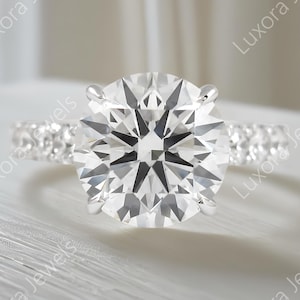 4 Ct Hidden Halo Moissanite Engagement Ring For Women With Brilliant Round Cut in 14K White Gold, Cathedral Set Wedding Bridal Ring Gifts