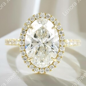 2 Ct Oval Cut Halo Moissanite Engagement Ring, 14K Yellow Gold Wedding Bridal Ring, Oval Moissanite Halo Ring, Promise Ring, Gift For Her