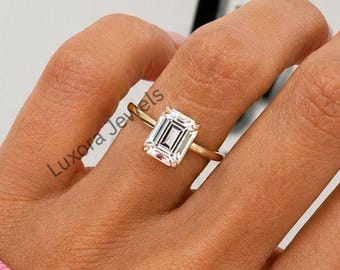 1,8 ct smaragdslipad moissanit i 14 karat gult guld, förlovningsring, solitärring, jubileumspresent till henne, löfte ring