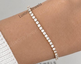 Round Moissanite Tennis Bracelet: Colorless, 10K Solid Gold, Bridal Statement Jewelry