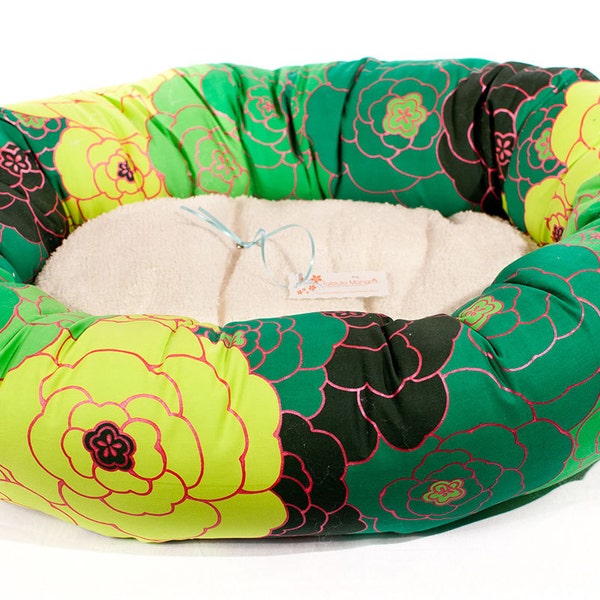 SALE- Alexander Henry Camellia Green DOG BED Small