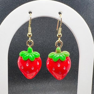 Strawberry Drop Earrings - Kawaii Things - Cute Handmade Jewelry - Mix and Match Earrings - Gold and Silver Options