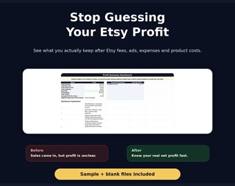 Etsy Seller Profit Tracker, Excel Template, Fee Calculator, Sales Log, Expense Tracker