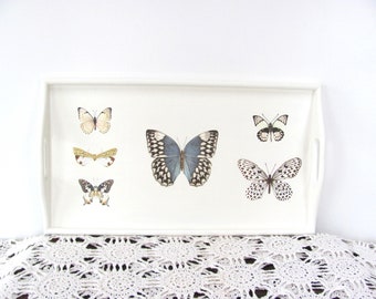 Butterfly Serving Tray, Off White Wood Decorative Tray