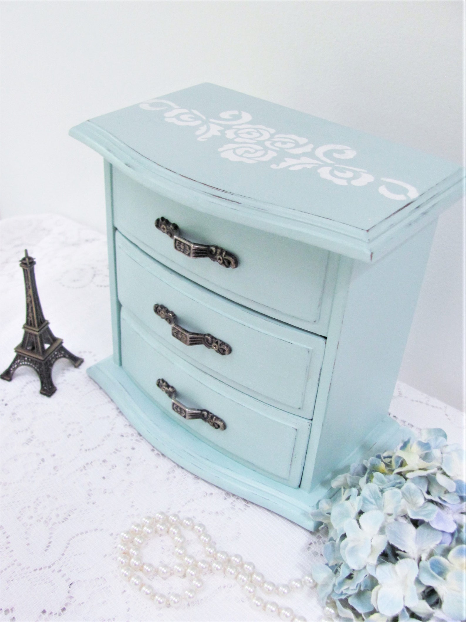 Musical Jewelry Box Light Blue Painted Jewelry Box White Etsy