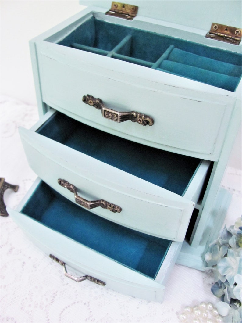 Musical Jewelry Box Light Blue Painted Jewelry Box White Etsy