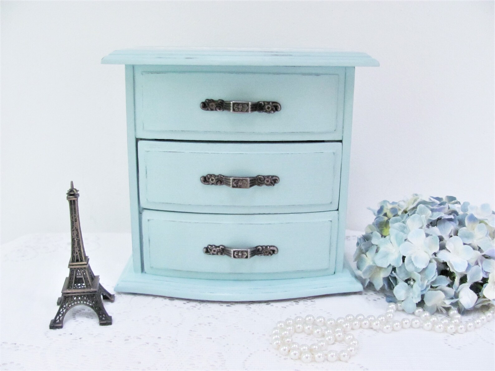 Musical Jewelry Box Light Blue Painted Jewelry Box White Etsy