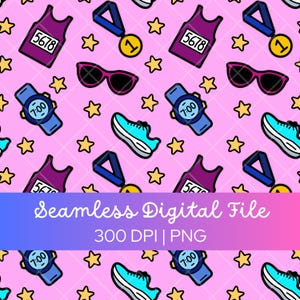 Running Seamless Pattern - Digital Download, 300 DPI PNG, Seamless Digital Pattern, Marathon 10k 5k Digital Art, Racing Repeating Pattern