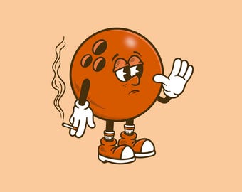 Retro bowling ball character PNG