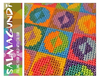 Geometric 2. colourful cross stitch kit with threads and needle