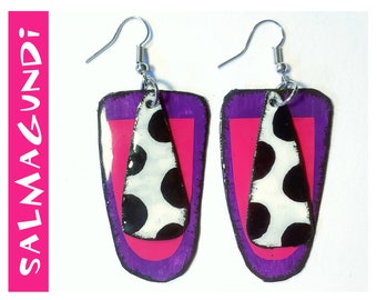 Funky hand painted recycled tin statement earrings