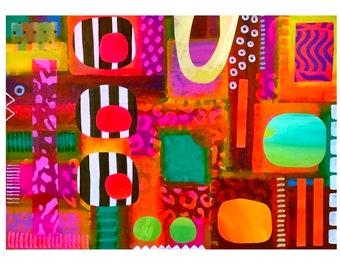 Vibrant, colourful, ORIGINAL, abstract art by Amanda Hone. Mixed media on wood board