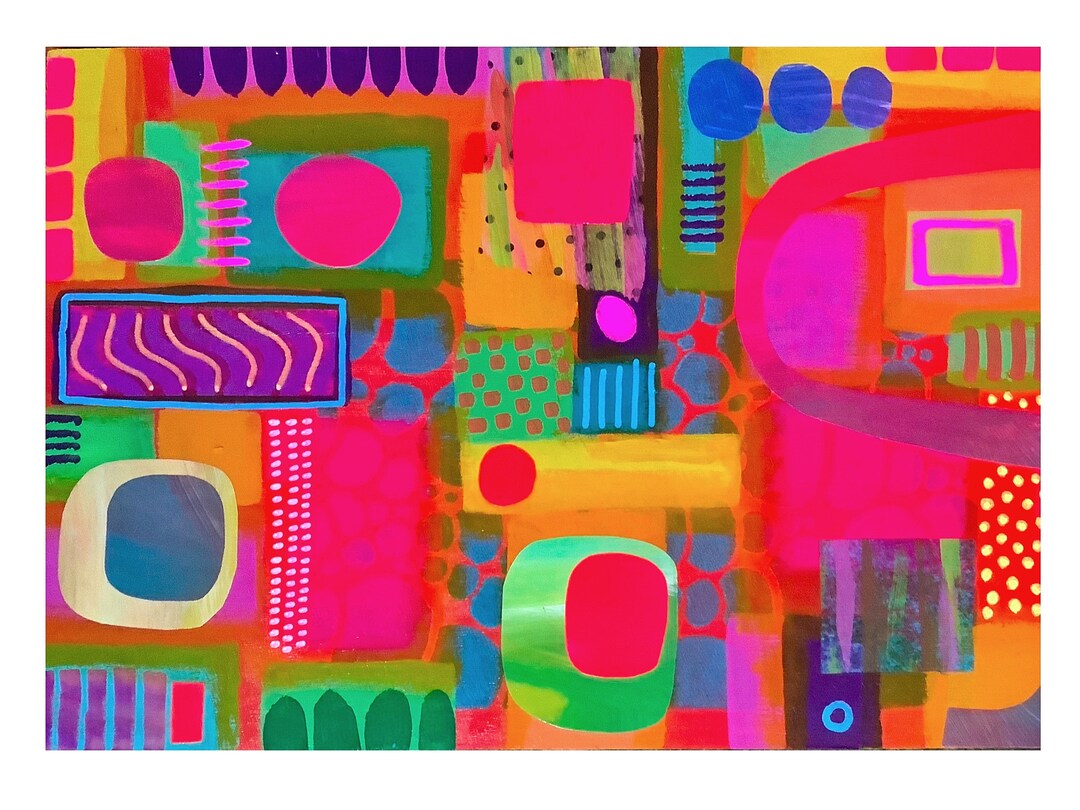 Vibrant, Colourful, ORIGINAL, Abstract Art by Amanda Hone. Mixed Media