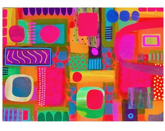 Vibrant, colourful, ORIGINAL, abstract art by Amanda Hone. Mixed media on wood board