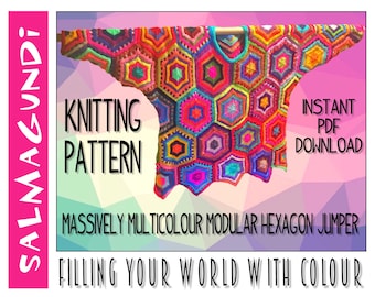 Colourful Hexagon Jumper - Knitting Pattern instant download pdf