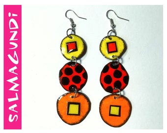 Funky hand painted recycled tin statement earrings