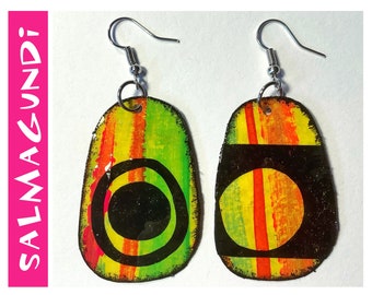 Funky hand painted recycled tin statement earrings