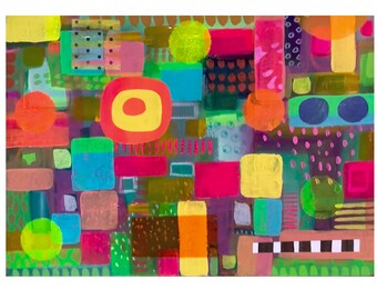 Vibrant, colourful, ORIGINAL, abstract art by Amanda Hone. Mixed media on wood board