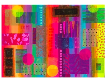 Vibrant, colourful, ORIGINAL, abstract art by Amanda Hone. Mixed media on wood board