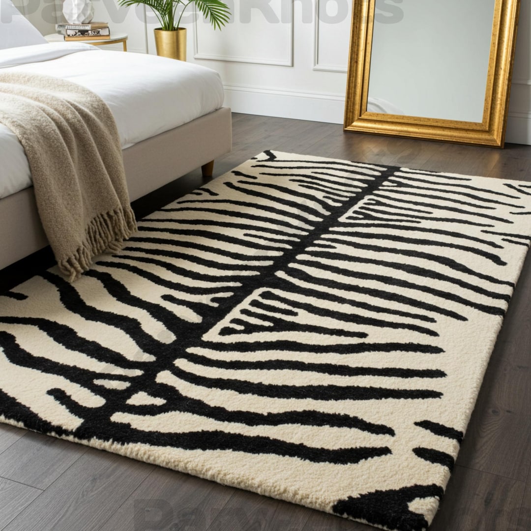 Wool Abstract Animal Pattern Rug Hand-tufted Wool Zebra Rug: Modern Animal Print Area Rug - Etsy