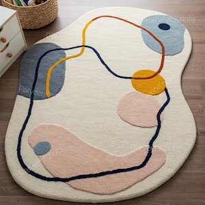 Hand-Tufted Wool Rug: Celestial Modern Art Area Rug