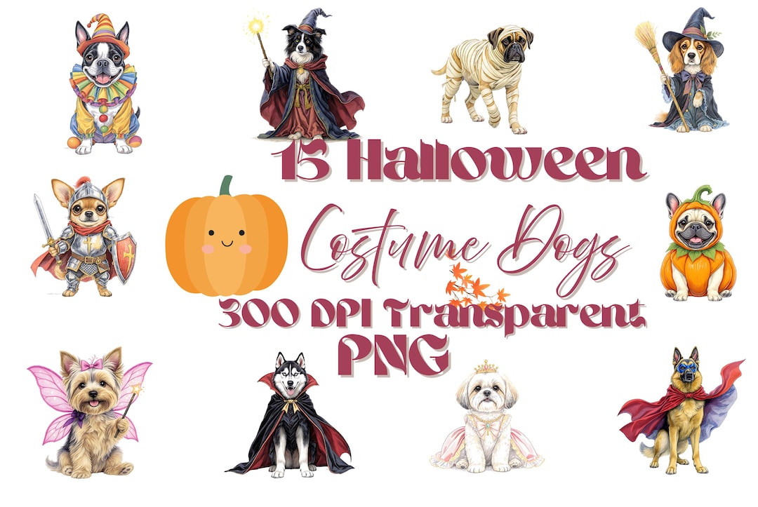 Halloween Dog Clipart | 15 PNG | 300 DPI | Dogs in Costumes | Pet Art ...