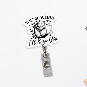 Bobine de badge Je vous garde, porte-carte d'identité drôle de raton laveur opossum, clip noir et blanc, joli badge rétractable, cadeau original pour collègues