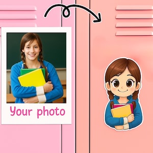 Adesivo fotografico personalizzato con cartoni animati per bambini, adesivo per armadietto avatar personalizzato con la tua foto, etichetta con il nome per il ritorno a scuola, etichetta regalo per studenti