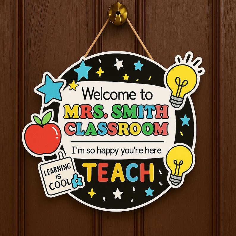 Personalized Welcome Classroom Door Sign, Mrs. Smith Name Sign for ...