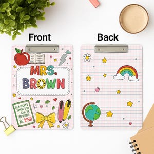 Ensemble de porte-badges pour professeur, ensemble de porte-badges, jolis accessoires roses pour la classe pour le professeur, thème étoiles arc-en-ciel, cadeau personnalisé pour professeur