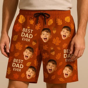 Gepersonaliseerde papashort met aangepast gezicht, aangepaste zwembroek voor vakantie, zomer herfst kerstcadeau Halloween, shorts grappig gezicht voor papa