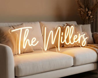 Custom Neon Wedding Sign LED Decor, Personalized Wedding Welcome Sign Reception Wall, Mr & Mrs Backdrop LED, Sweetheart Table Last Name Neon