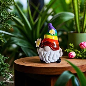 Rainbow Gnome Figurine, Pot Decoration, Garden Gnome, Resin Garden Ornaments