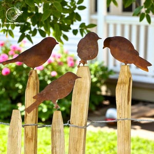 4pcs Rusty Metal Bird, Metal Wall Art, Fence Decoration, Rusty Garden Ornament