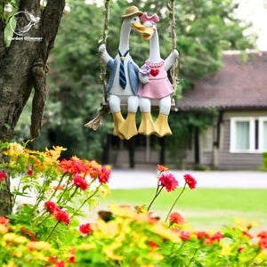 Escultura de resina de ganso para jardín, pato divertido, linda figura de animal, decoración de patio