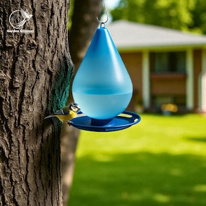 Hanging Blue Plastic Bird Feeder – Transparent Outdoor Garden Decoration