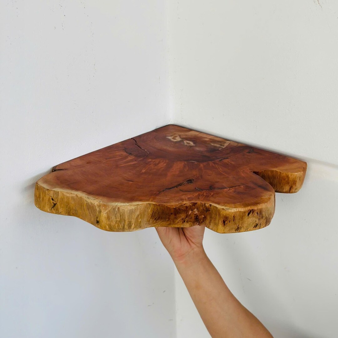 Live Edge Corner Floating Shelf Art Solid Wood Shelves on Wall Handmade ...